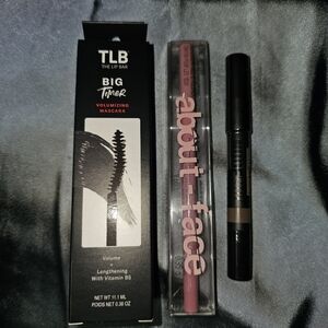 New Bundle Lip Bar Black Mascara, About Face Liner & Nudestix Eye Pencil Makeup